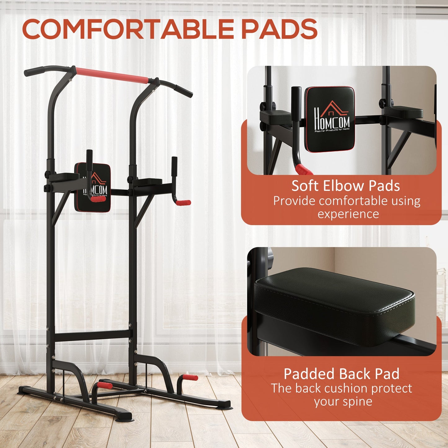 Power Tower Station with Dip Stand, Pull Up Bar Home Office Gym Training Workout Equipment-4
