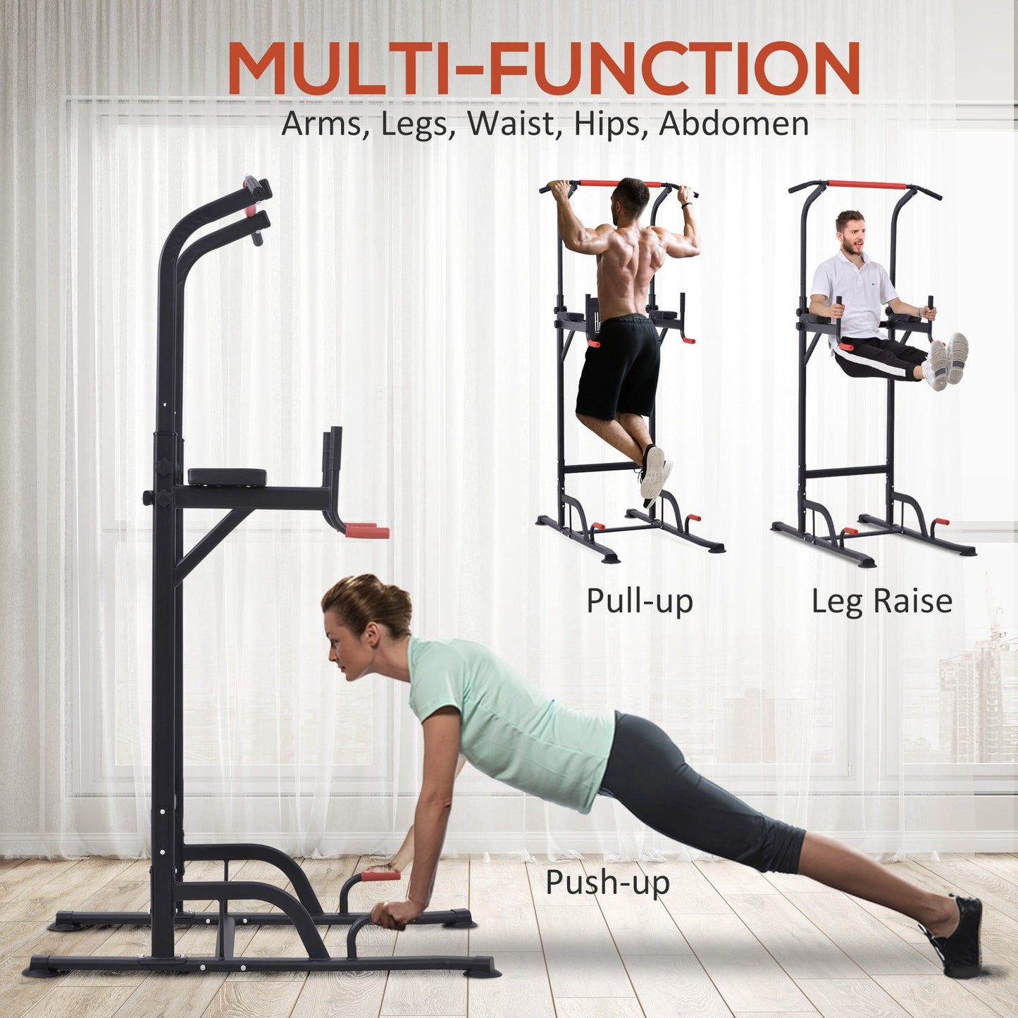 Power Tower Station with Dip Stand, Pull Up Bar Home Office Gym Training Workout Equipment-3