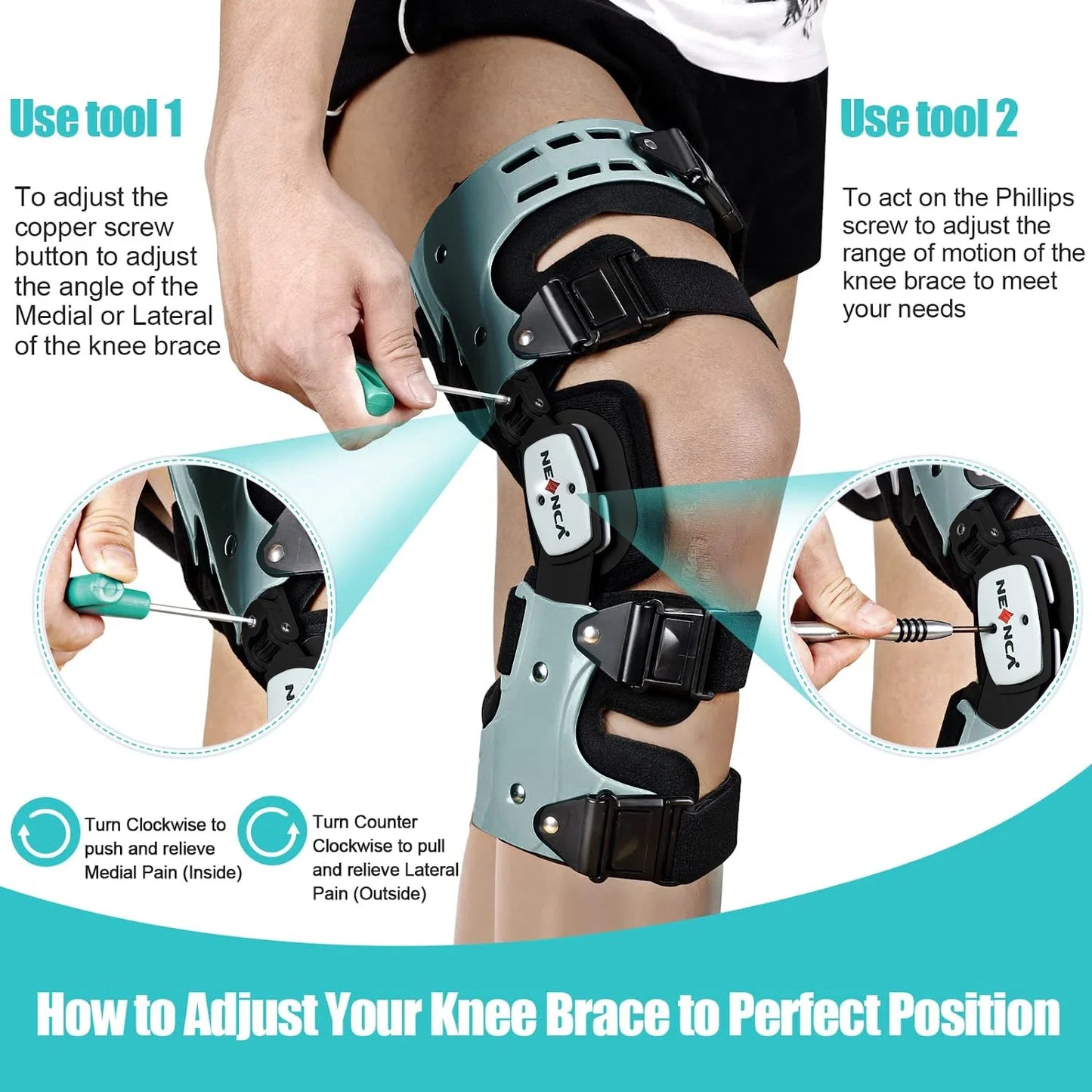 NNEOBA Medical Knee Brace Support Right Leg White-2