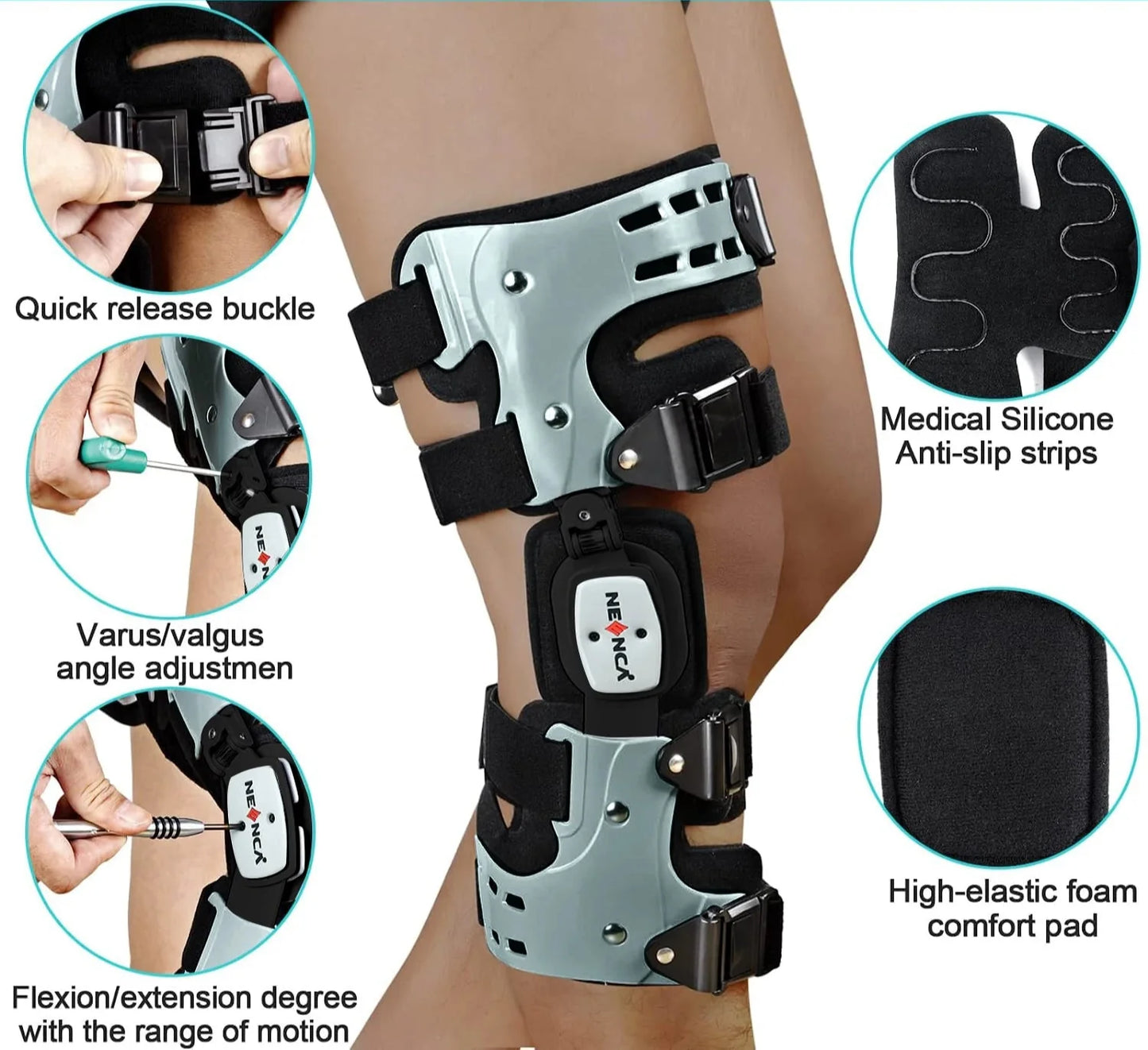 NNEOBA Medical Knee Brace Support Right Leg White-1
