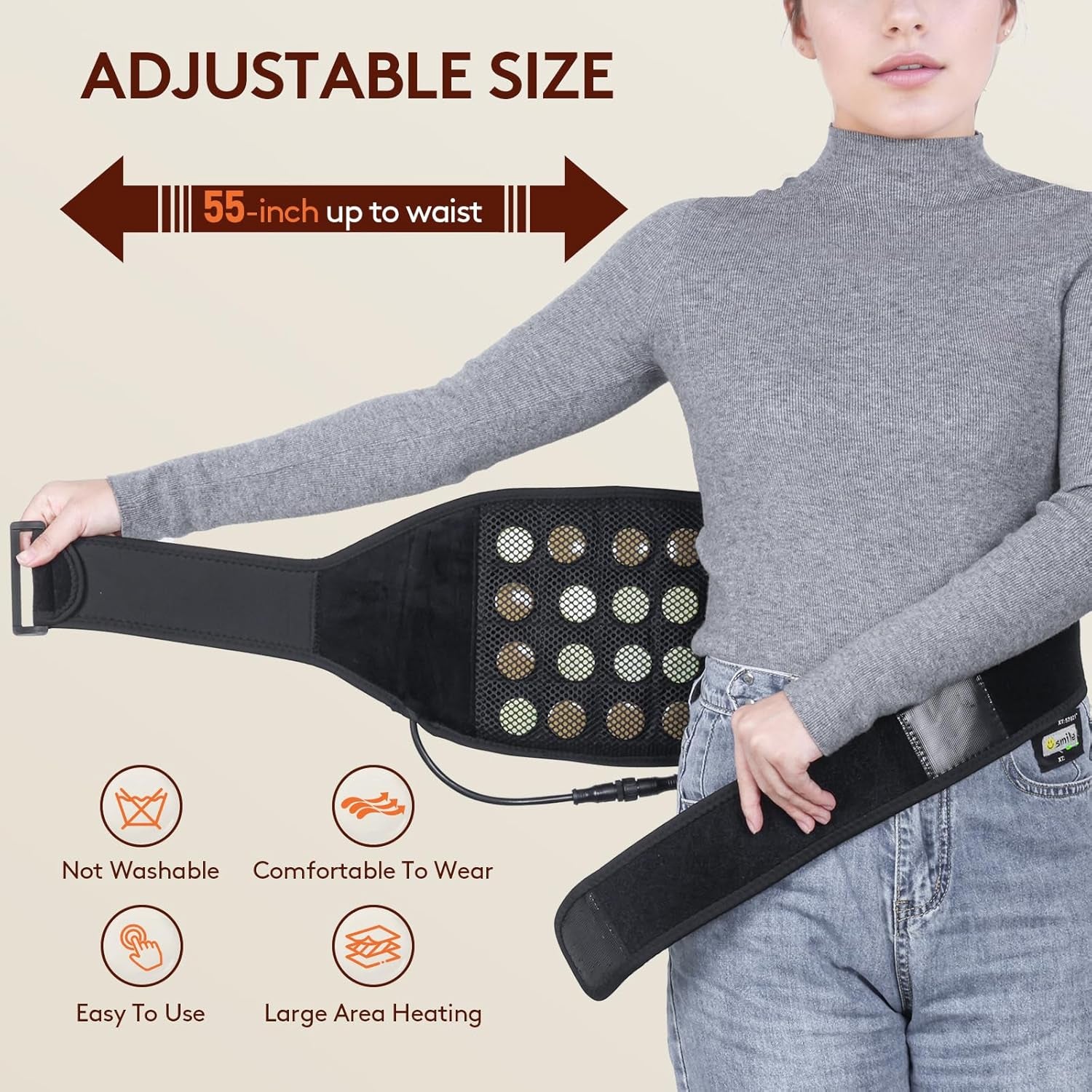 Heating Pad with Vibration for Lower Back, Heated Waist Wrap with Strap-55Inch. 3 Vibration Modes, Smart Controller, Hot Enough (103℉-159℉), Auto Shut Off, XL/XXL