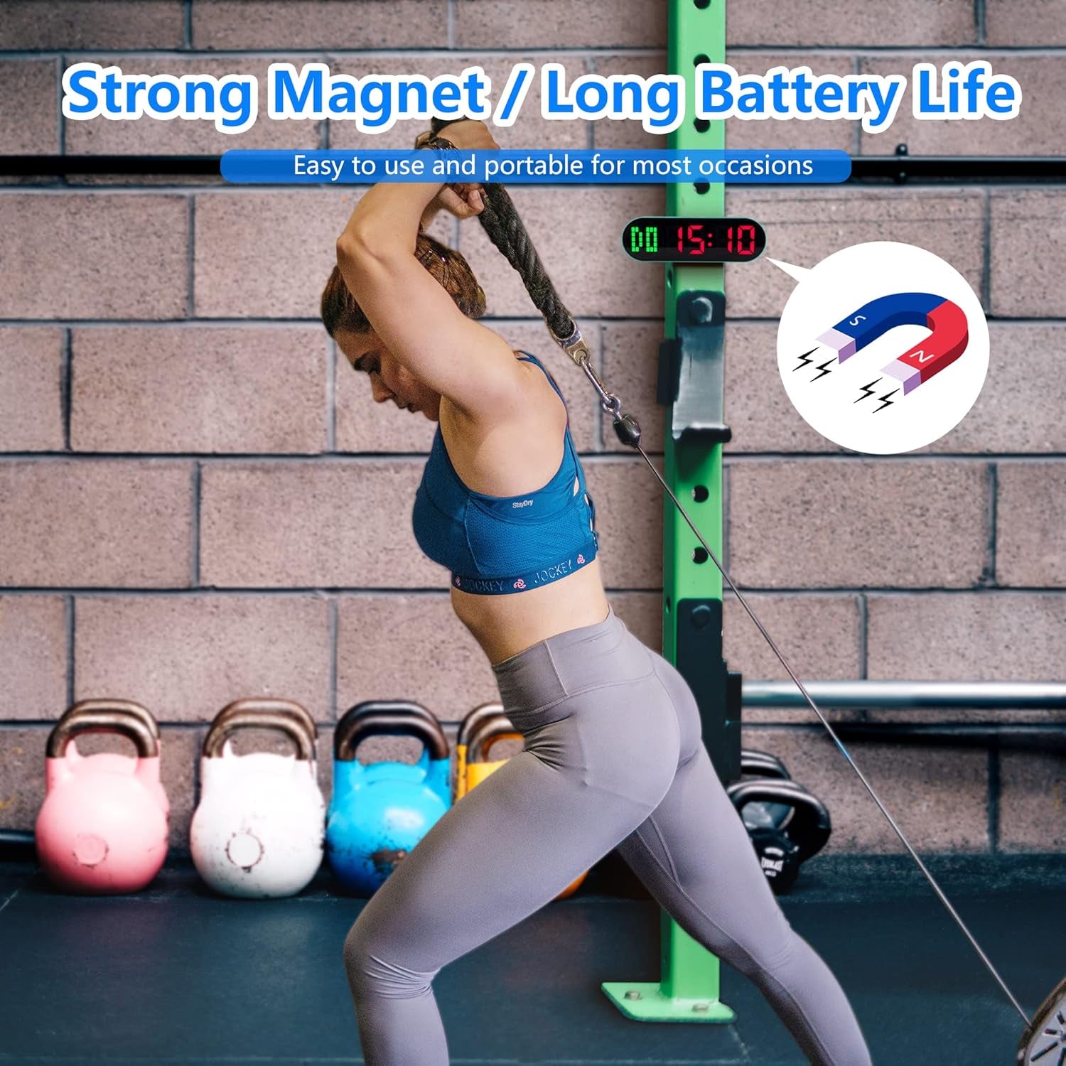 Portable Gym Timer Clock for Home Gym, Digital Workout Interval with Time Progress Bar/Rounds, Memory Function, Countdown/Stopwatch, Easy to Use Fit Boxing Tabata HIIT Emom Fitness Light Green