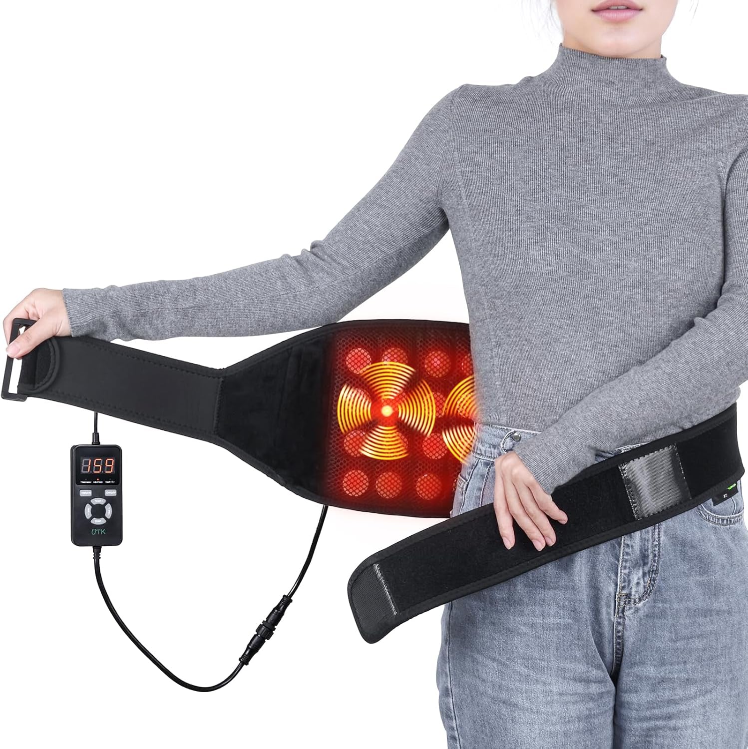 Heating Pad with Vibration for Lower Back, Heated Waist Wrap with Strap-55Inch. 3 Vibration Modes, Smart Controller, Hot Enough (103℉-159℉), Auto Shut Off, XL/XXL