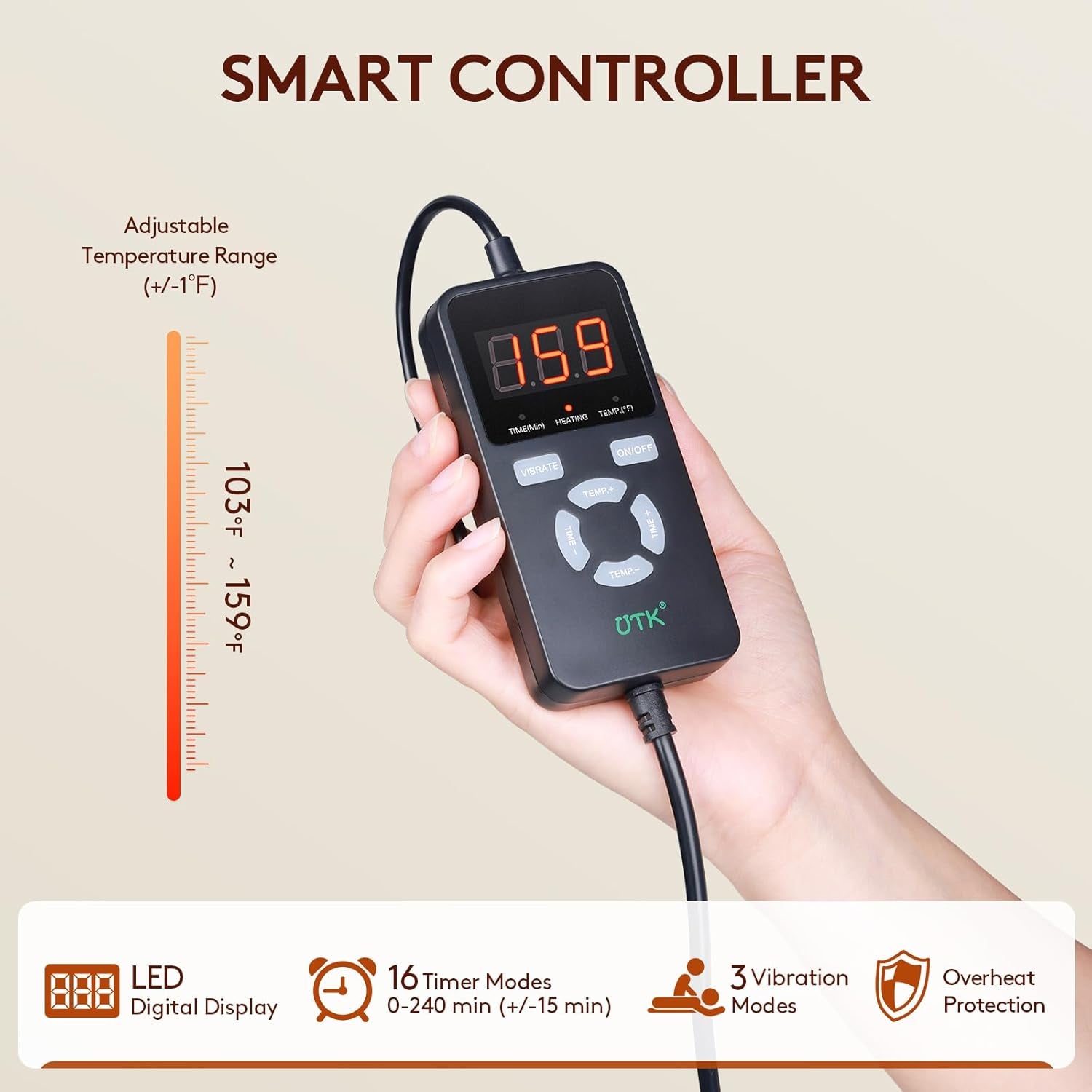 Heating Pad with Vibration for Lower Back, Heated Waist Wrap with Strap-55Inch. 3 Vibration Modes, Smart Controller, Hot Enough (103℉-159℉), Auto Shut Off, XL/XXL