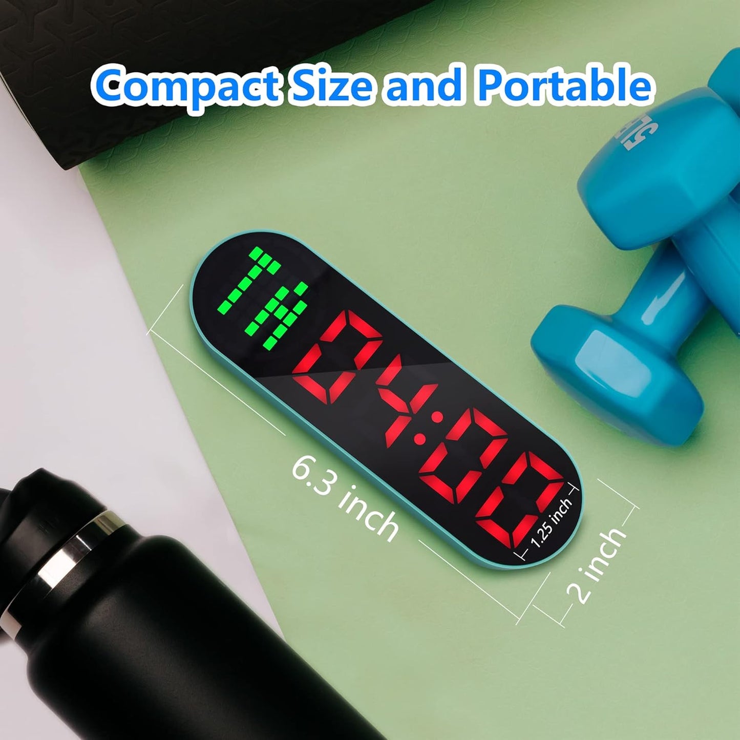 Portable Gym Timer Clock for Home Gym, Digital Workout Interval with Time Progress Bar/Rounds, Memory Function, Countdown/Stopwatch, Easy to Use Fit Boxing Tabata HIIT Emom Fitness Light Green