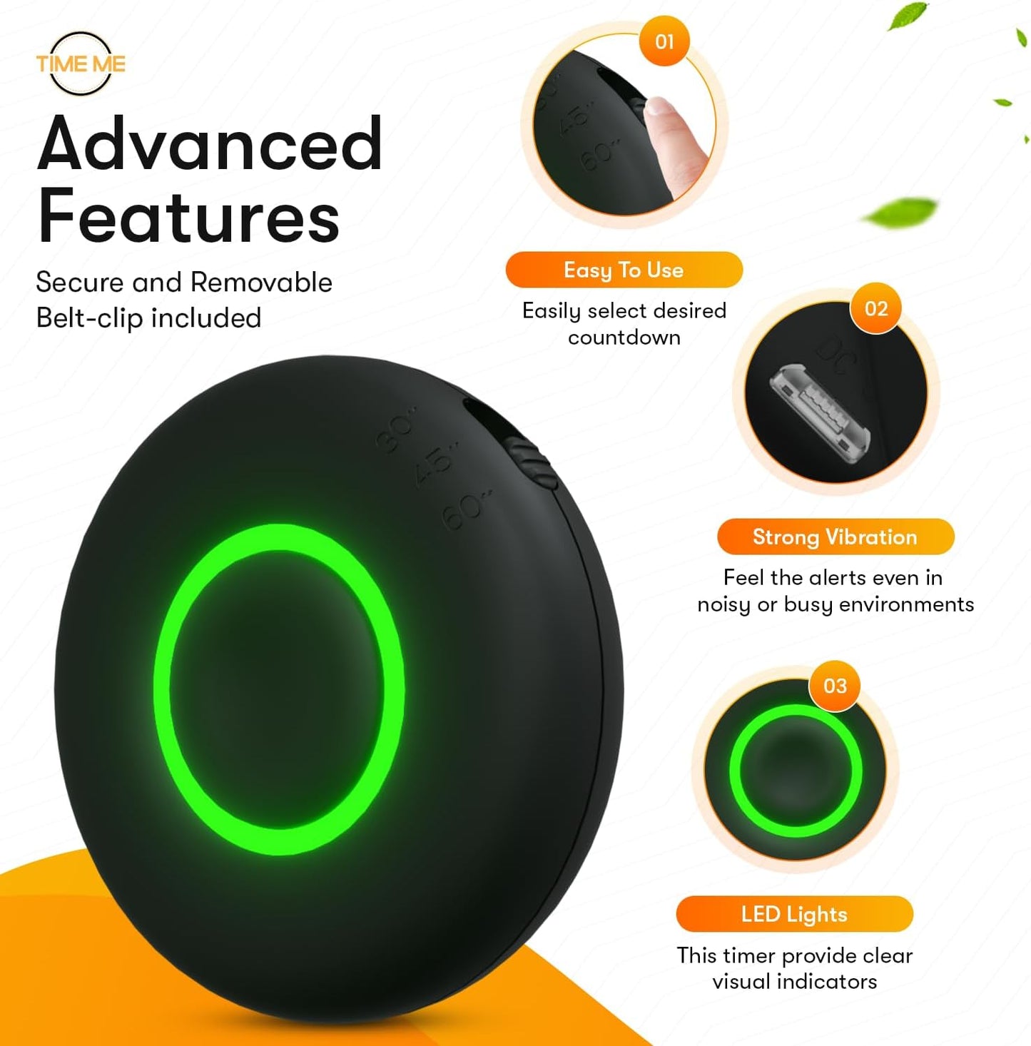 Rest Time Fitness Timer - Countdown Gym Timer and Stopwatch, Vibrating, Compact Design, Rechargeable Battery