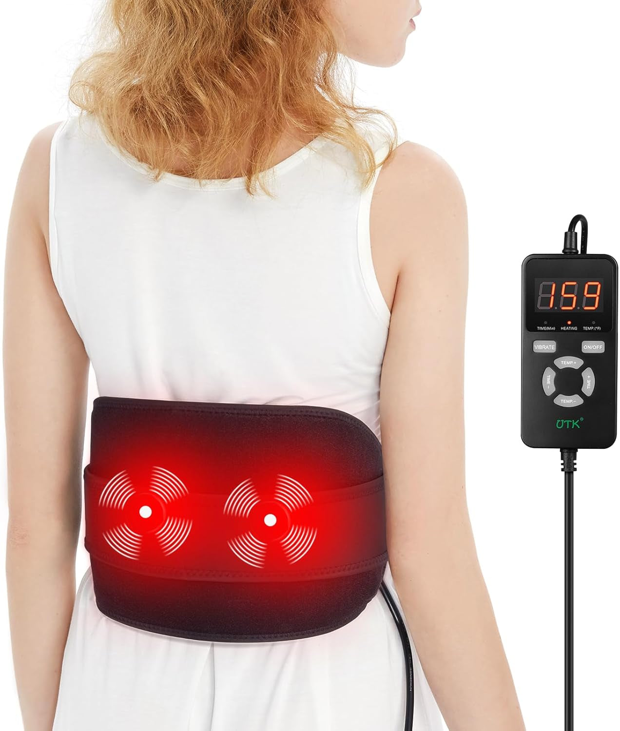 Heating Pad with Vibration for Lower Back, Heated Waist Wrap with Strap-55Inch. 3 Vibration Modes, Smart Controller, Hot Enough (103℉-159℉), Auto Shut Off, XL/XXL