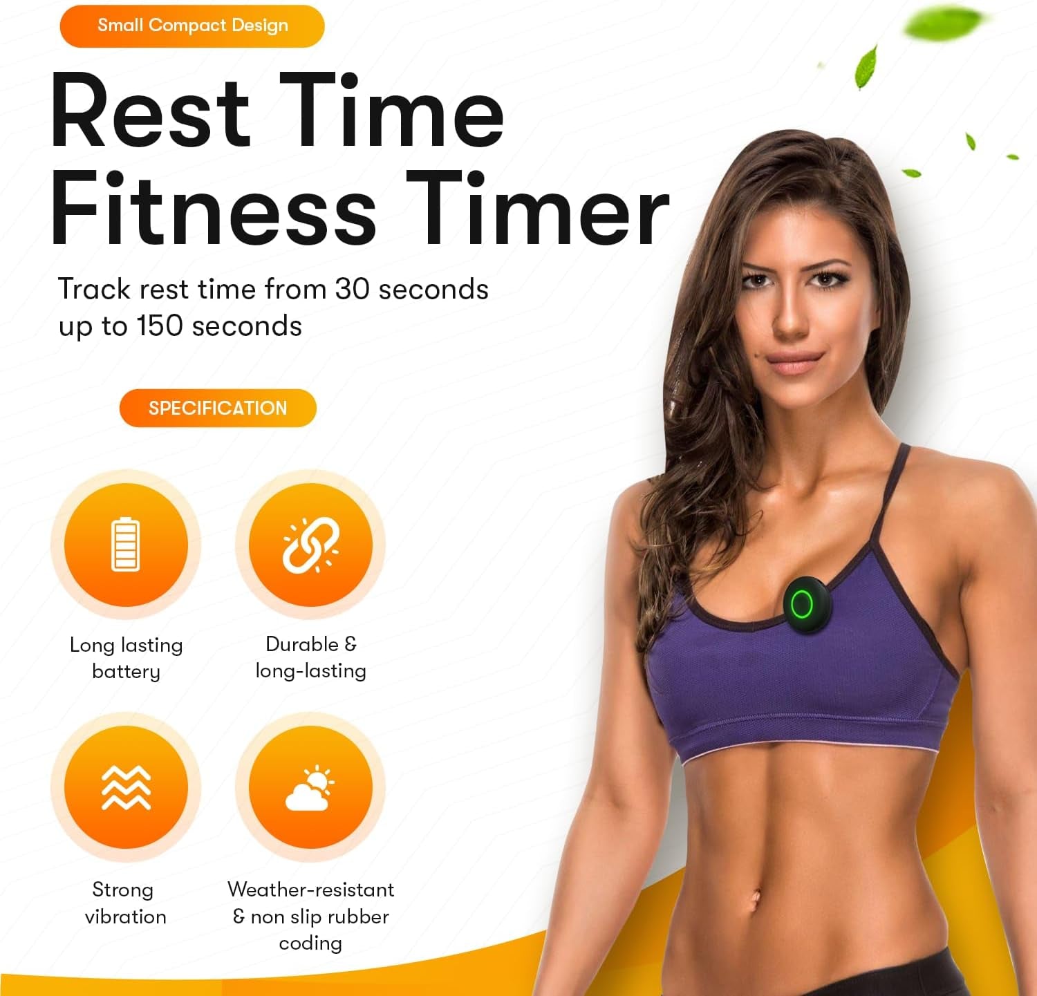 Rest Time Fitness Timer - Countdown Gym Timer and Stopwatch, Vibrating, Compact Design, Rechargeable Battery