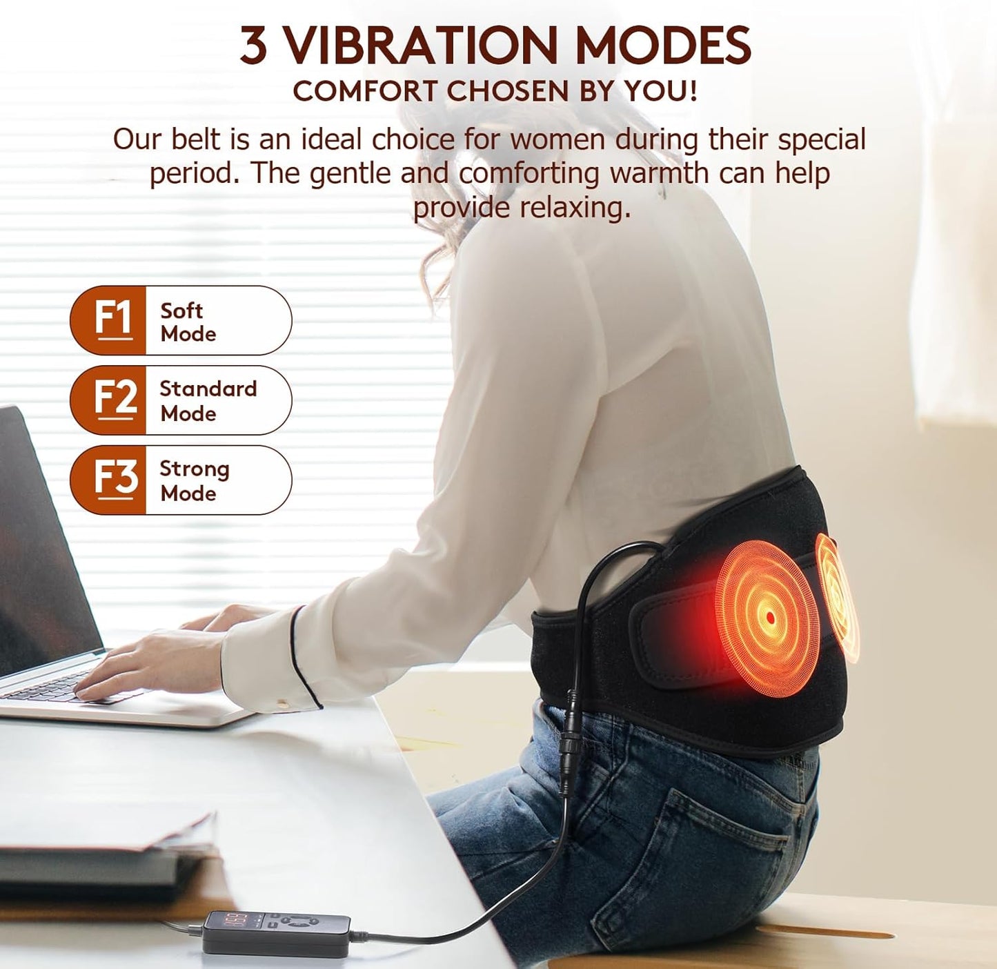 Heating Pad with Vibration for Lower Back, Heated Waist Wrap with Strap-55Inch. 3 Vibration Modes, Smart Controller, Hot Enough (103℉-159℉), Auto Shut Off, XL/XXL