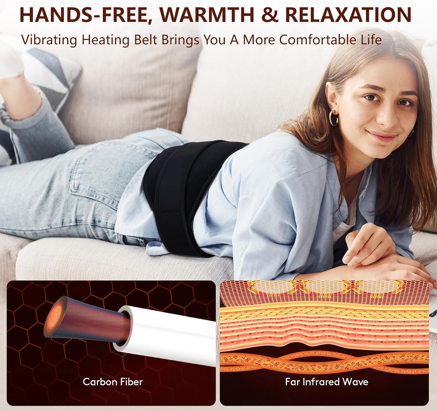 Heating Pad with Vibration for Lower Back, Heated Waist Wrap with Strap-55Inch. 3 Vibration Modes, Smart Controller, Hot Enough (103℉-159℉), Auto Shut Off, XL/XXL