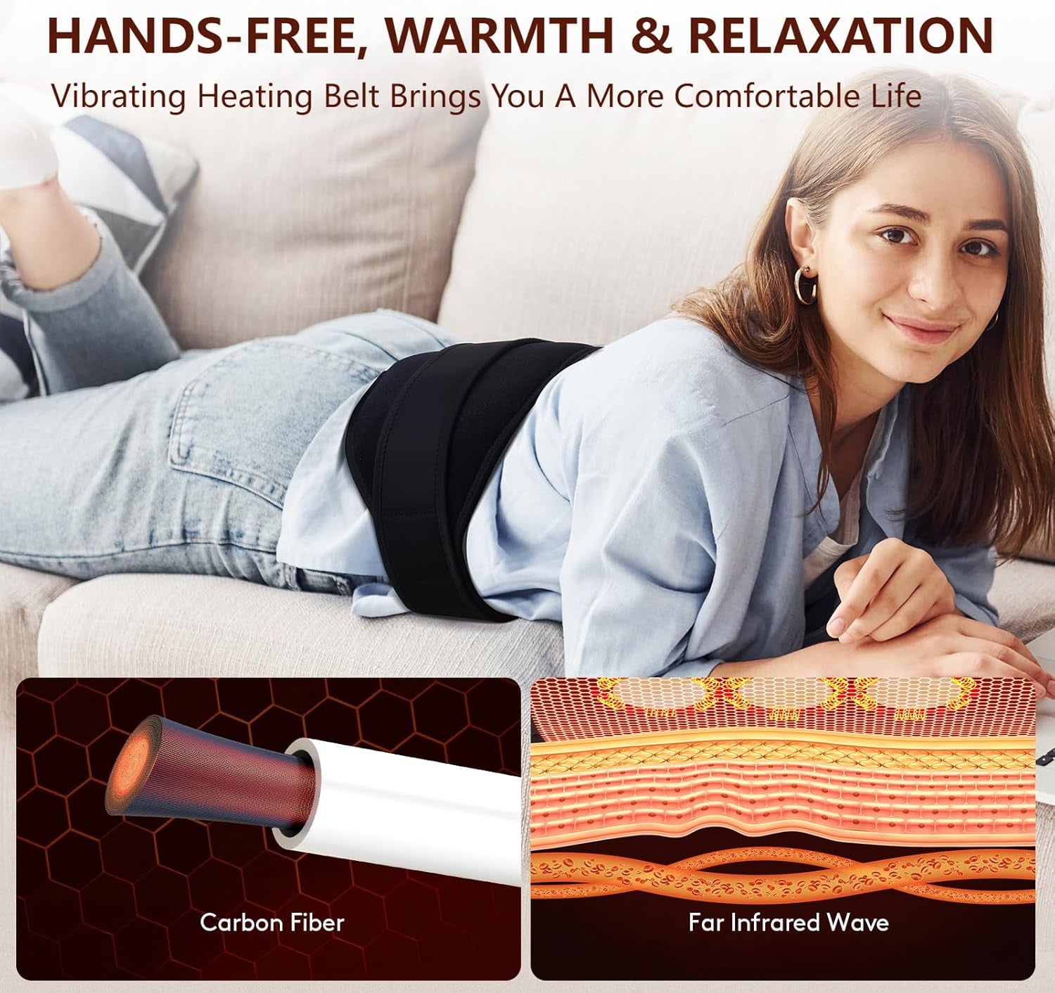 Heating Pad with Vibration for Lower Back, Heated Waist Wrap with Strap-55Inch. 3 Vibration Modes, Smart Controller, Hot Enough (103℉-159℉), Auto Shut Off, XL/XXL