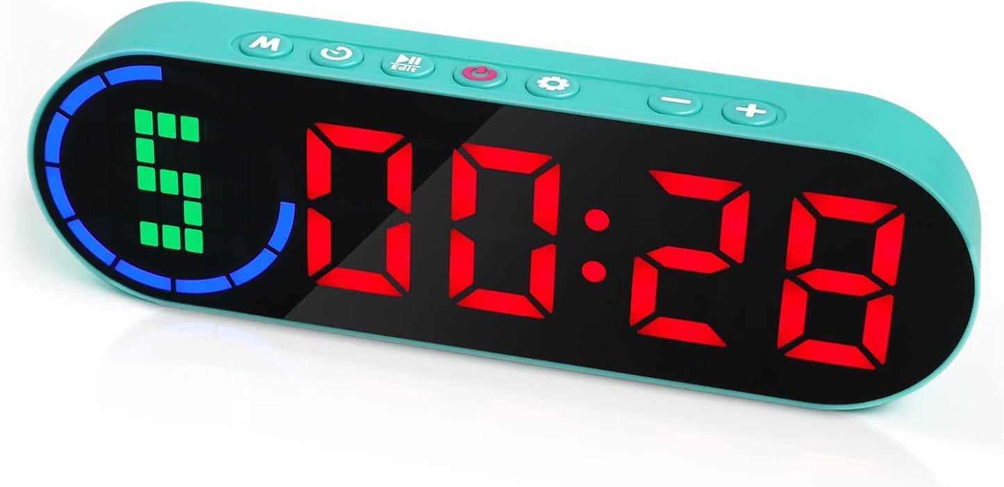 Portable Gym Timer Clock for Home Gym, Digital Workout Interval with Time Progress Bar/Rounds, Memory Function, Countdown/Stopwatch, Easy to Use Fit Boxing Tabata HIIT Emom Fitness Light Green